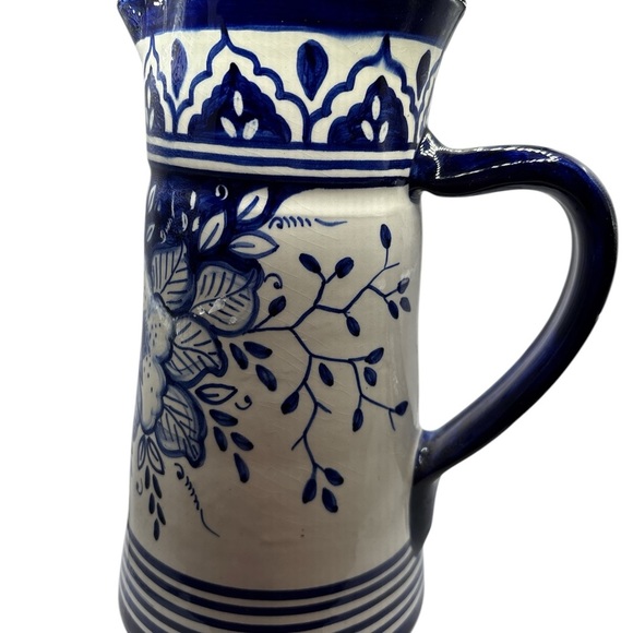 Blue & white Hand-Painted Sangia Portuguese Pottery Clay Terracotta Pitcher - Picture 10 of 11